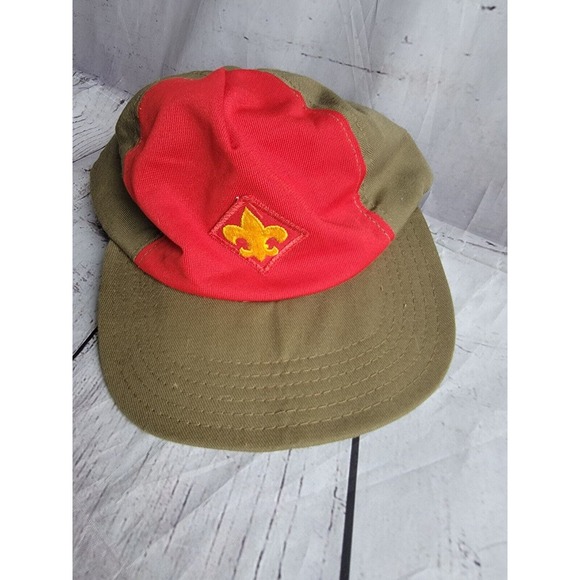 Vintage Boys Scouts of America BSA Hat Snapback Cap Olive Green Red S/M - Picture 1 of 7
